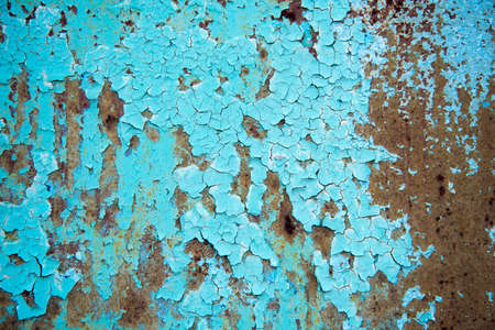 Rusty surface texture. Peeling blue paint. Background