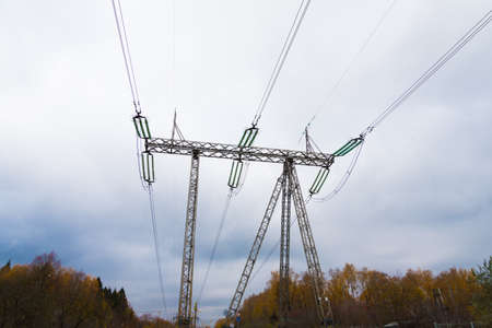 High voltage electricity line. Bottom view. Background, texture.