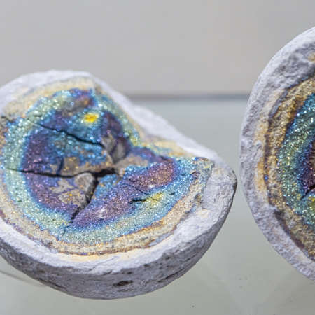 pyrite iridescent round shape. Beautiful mineral, background, texture. Soft focus, selective focus