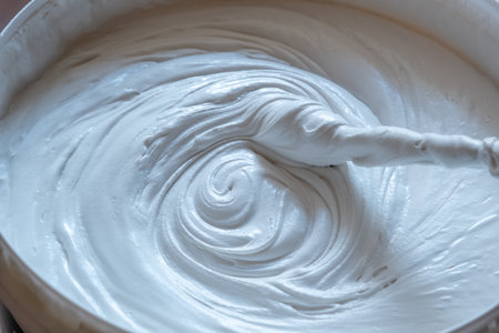 Stirring the building mix. Putty for walls. Beautiful slow motion, the texture of the putty is clearly visibleの写真素材