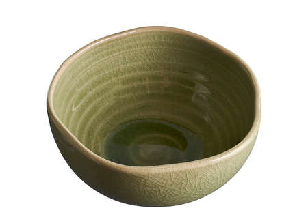 Green ceramic bowl, Empty bowl isolated on white background with clipping path, Side viewの写真素材
