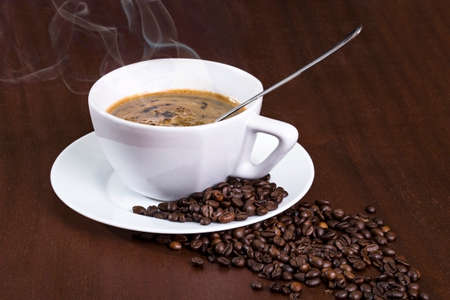 Coffee cup and coffee beansの写真素材
