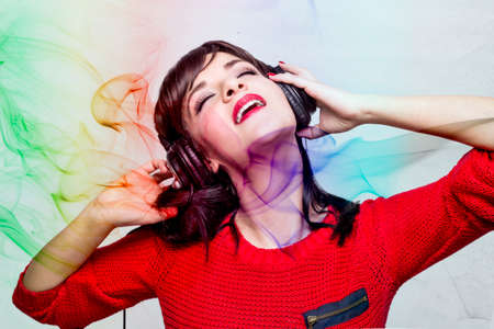 Girl listening to musicの写真素材