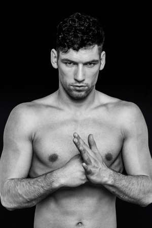 Man boxer, holding his fists togetherの写真素材