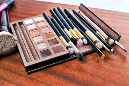 Makeup tools, brushes and shadowsの写真素材