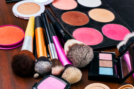 Makeup brushes and eye shadowsの写真素材