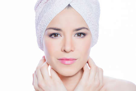 Beauty shot of a woman with a towelの写真素材