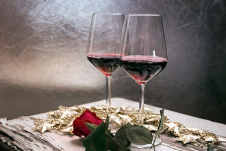Wine glasses decoration for Valentines dayの写真素材