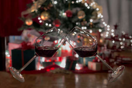 Two wine glasses for Christmasの写真素材
