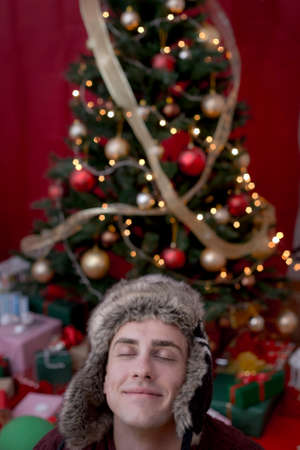 Man enjoying Christmasの写真素材