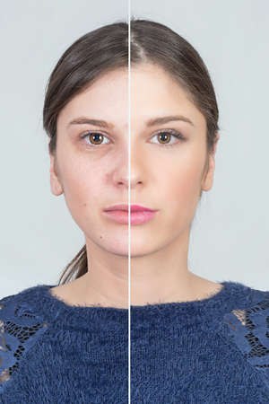 Before and after makeup girlの写真素材