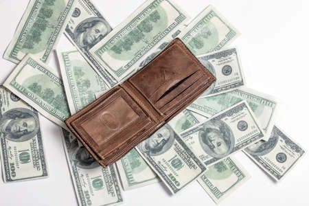Wallet on dollar billsの写真素材