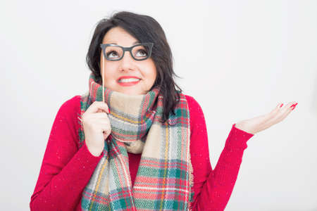 Wondering girl with glasses propの写真素材