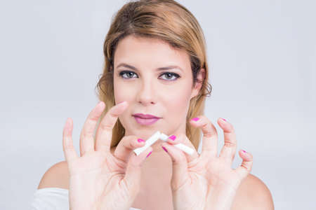 Woman quits smokingの写真素材