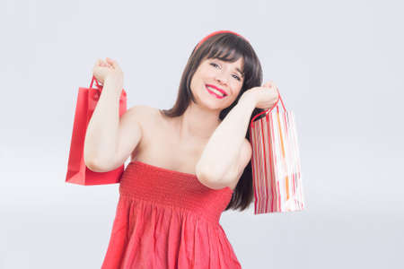 Happy girl after shoppingの写真素材