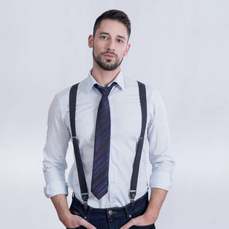 Businessman wearing suspendersの写真素材