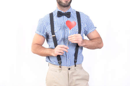 Man holding a paper heartの写真素材