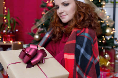 Redhead girl on Christmas holidayの写真素材