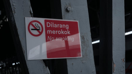Danger of smoking on the bridge in the city of Bangkok.の写真素材