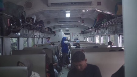 Passengers in the subway car.の写真素材