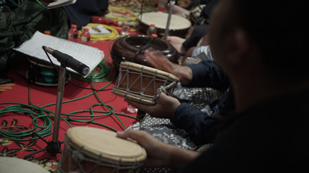 Musicians play the drums in a street market in Kiev, Ukraineの写真素材