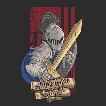american knight with a golden swordのイラスト素材