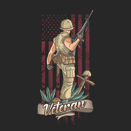 the american soldier with weapons welcomes victoryのイラスト素材