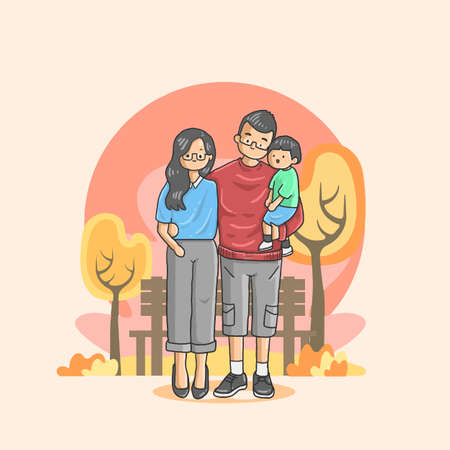 a harmonious family enjoying a vacationのイラスト素材
