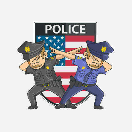 police dabbing with american backgroundのイラスト素材