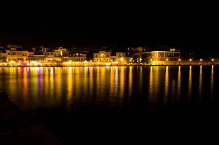 light in the sea of chania by nightの写真素材
