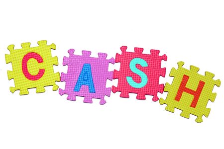 letters-puzzle, word CACH, isolated on white background. の写真素材