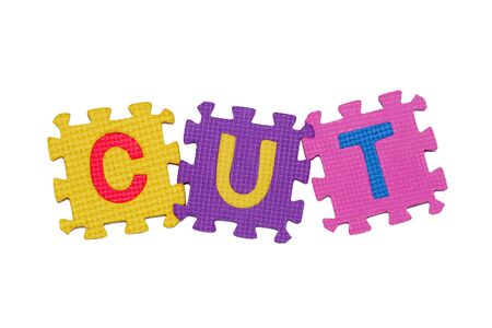 letters-puzzle, word CUT, isolated on white background. の写真素材