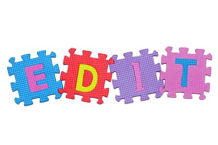 letters-puzzle, word EDIT, isolated on white background. の写真素材
