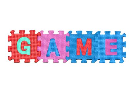  letters-puzzle, word FORMAT, isolated on white background. の写真素材