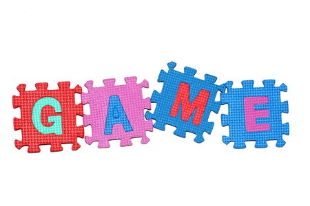  letters-puzzle, word FORMAT, isolated on white background. の写真素材