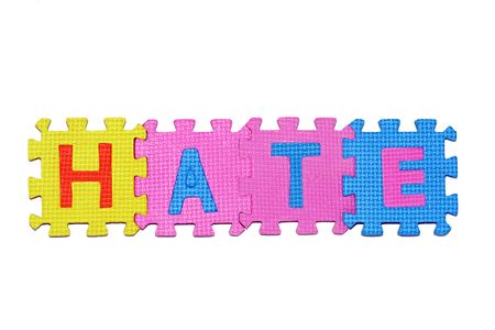 letters-puzzle, word HATE, isolated on white background. の写真素材