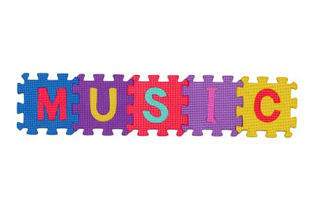 letters-puzzle, word MUSIC, isolated on white background. の写真素材