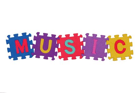 letters-puzzle, word MUSIC, isolated on white background. の写真素材