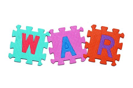 letters-puzzle, word WAR, isolated on white background. の写真素材