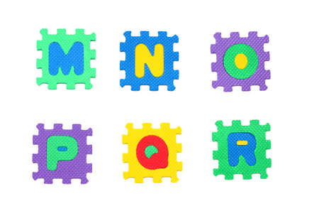 M, n, o, p, q, r letter puzzle, isolated on white background