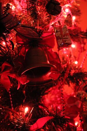 Christmas tree decoration with red light.の写真素材