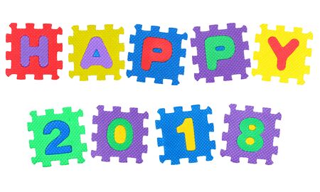 Message Happy 2018., from letters puzzle, isolated on white background.の写真素材