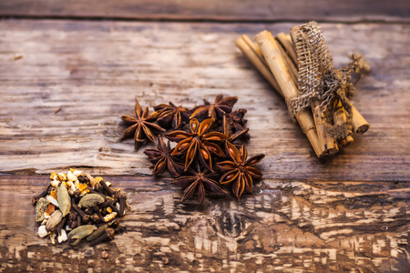 Different kinds of flavoring on the wooden tableの写真素材