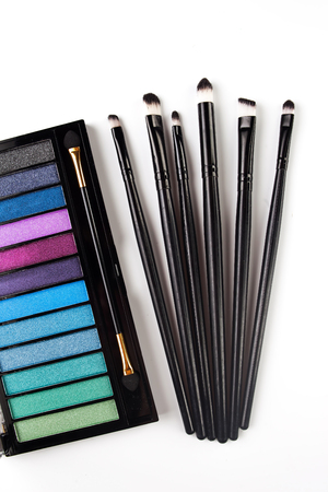 Different brushes and eyeshadow for make upの写真素材