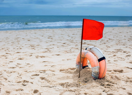 flag warning of a stormの写真素材