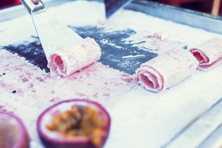 Art of making thai fruit ice cream in the streetの写真素材