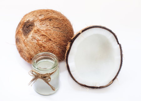coconut and coconut milk isolated on whiteの写真素材