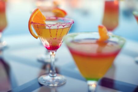 Close up shot of colorful cocktails. Food and drinksの写真素材
