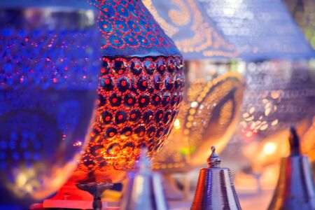 Traditional arabian style colorful lamps background.