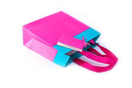 Paper shopping bags isolated on white background. Sale, consumerism, advertisement and retail conceptの写真素材